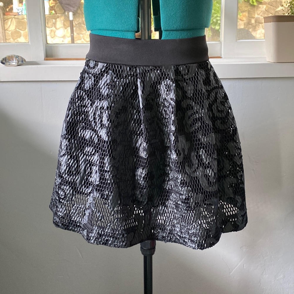 Y2K Pleather Cutout Skater Midi Skirt